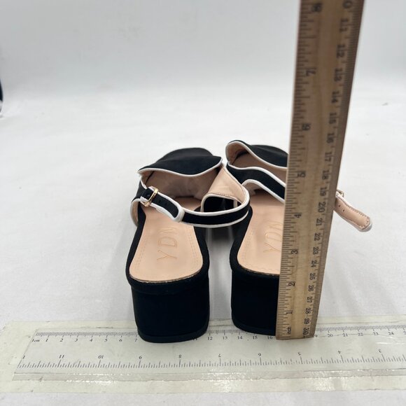 YDN Black Suede Square Toe Block Low Heels Slingback Formal Loafer Dressy Pump - Picture 5 of 8